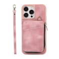 thumbnail image 3 of Crossbody Wallet Case for iPhone 13 Pro Max, Zipper Pocket Case with Card Holder, PU Leather Protective Cover Case with Kickstand Detachable Wrist Strap Lanyard for 6.7", Pink, 3 of 7
