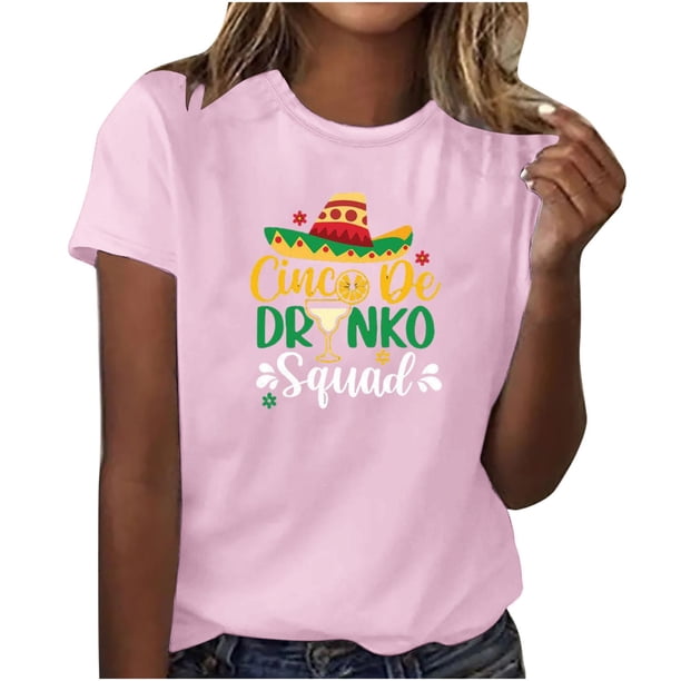 Camisetas de Manga Corta para Mujeres de Longitud Regular de Poliéster Sólido, Camiseta de Fiesta de Mayo Y Blusa Del Festival para la Primavera Y el Verano