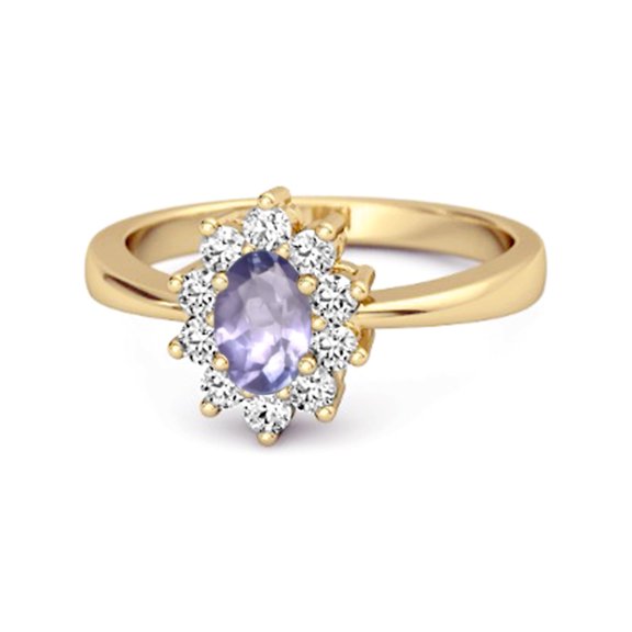 Solitaire 1.50 Cts Tanzanite 925 Sterling Silver Gold Vermeil Halo Accent Women's Valentines Day Gifts Ring