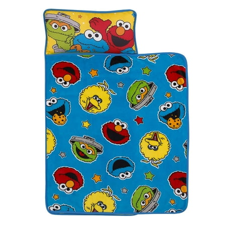 Sesame Street Come and Play Blue, Green, Red and Yellow, Elmo, Big Bird, Cookie Monster, and Oscar The Grouch Toddler Nap Mat