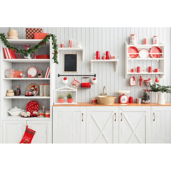 Kate 7x5ft Microfiber Christmas Kitchen Photography Backdrops Interior Decoration Background Retro Wood House Backdrop for Photoshoot