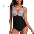 thumbnail image 2 of Eigraketly Traje de baño a rayas para mujer, 1 pieza, cuello en V, correa ajustable para el hombro, trajes de baño, ropa de playa sin espalda, Traje de baño L, 2 of 6