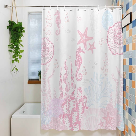 Ocean Pink Coral Seahorse Shower Curtain for Bathroom, Abstract Marine Life Waterproof Shower Curtains Washable Quick Dry with Hooks Bathtub Curtains 60x72IN
