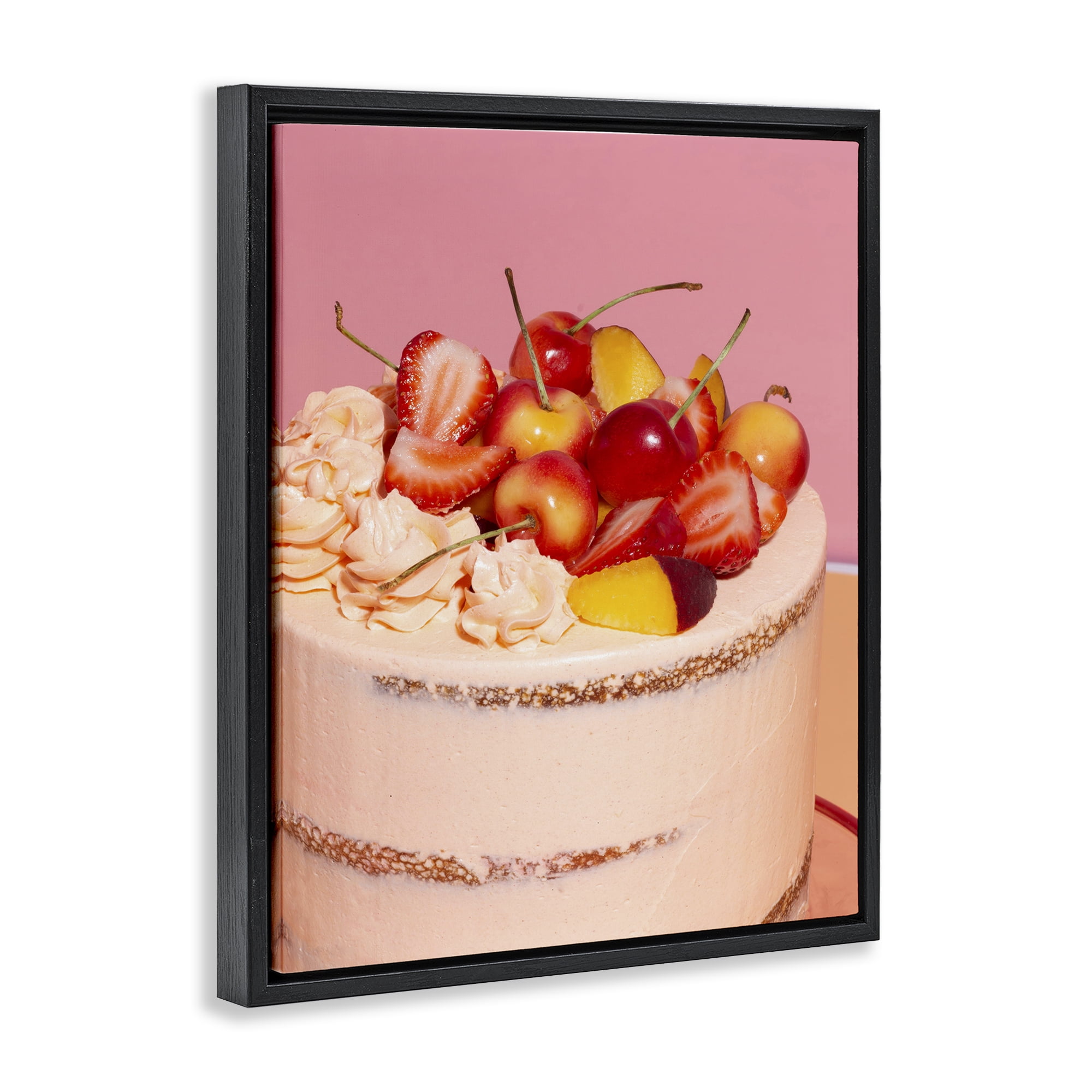 Stupell Industries Strawberry Fruit Cake Black Framed Floater Canvas Wall Art, design by LISH Creative