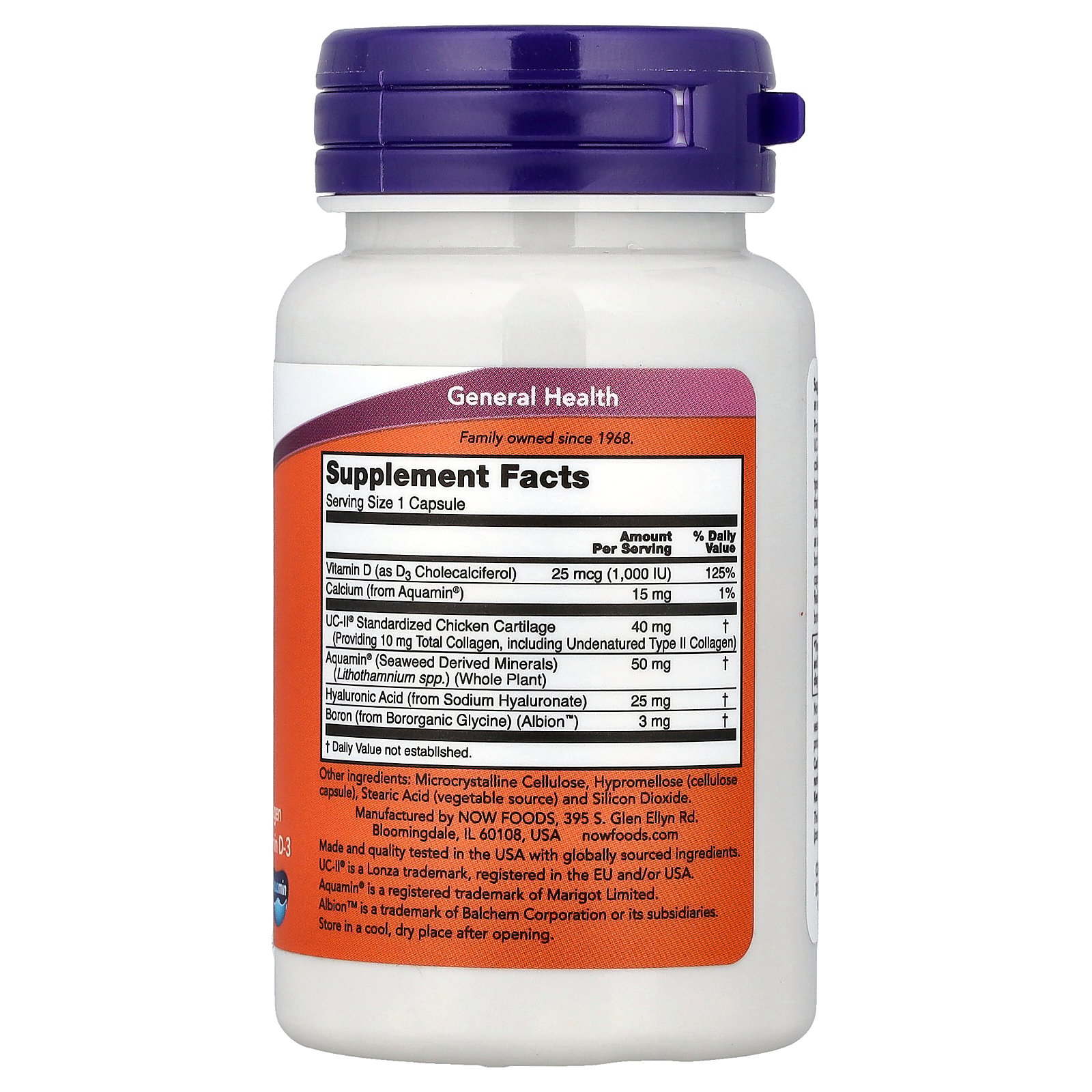 thumbnail image 4 of NOW Foods Supplements, UC-II Advanced Joint Relief with Undenatured Type II Collagen, plus Hyaluronic Acid, Boron, Vitamin D-3, 60 Veg Capsules, 4 of 4