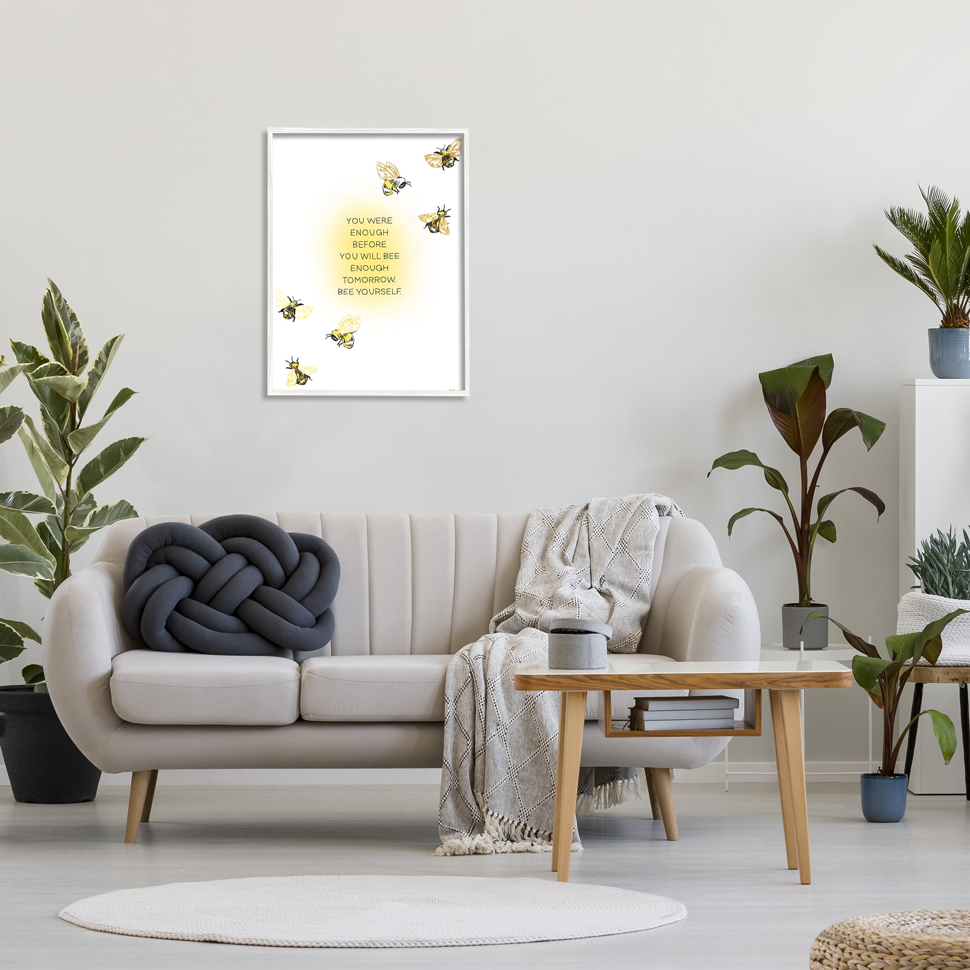 Stupell Industries Bee Yourself Phrase Animals & Insects Painting White Framed Art Print Wall Art, 24 x 30