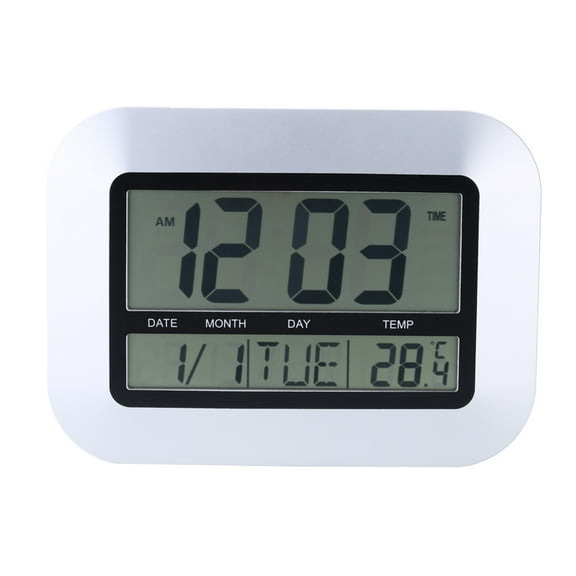 VERDANVERSE Wall Clock with Temperature Display Multifunctional Alarm Clock Silver Plastic 1Set