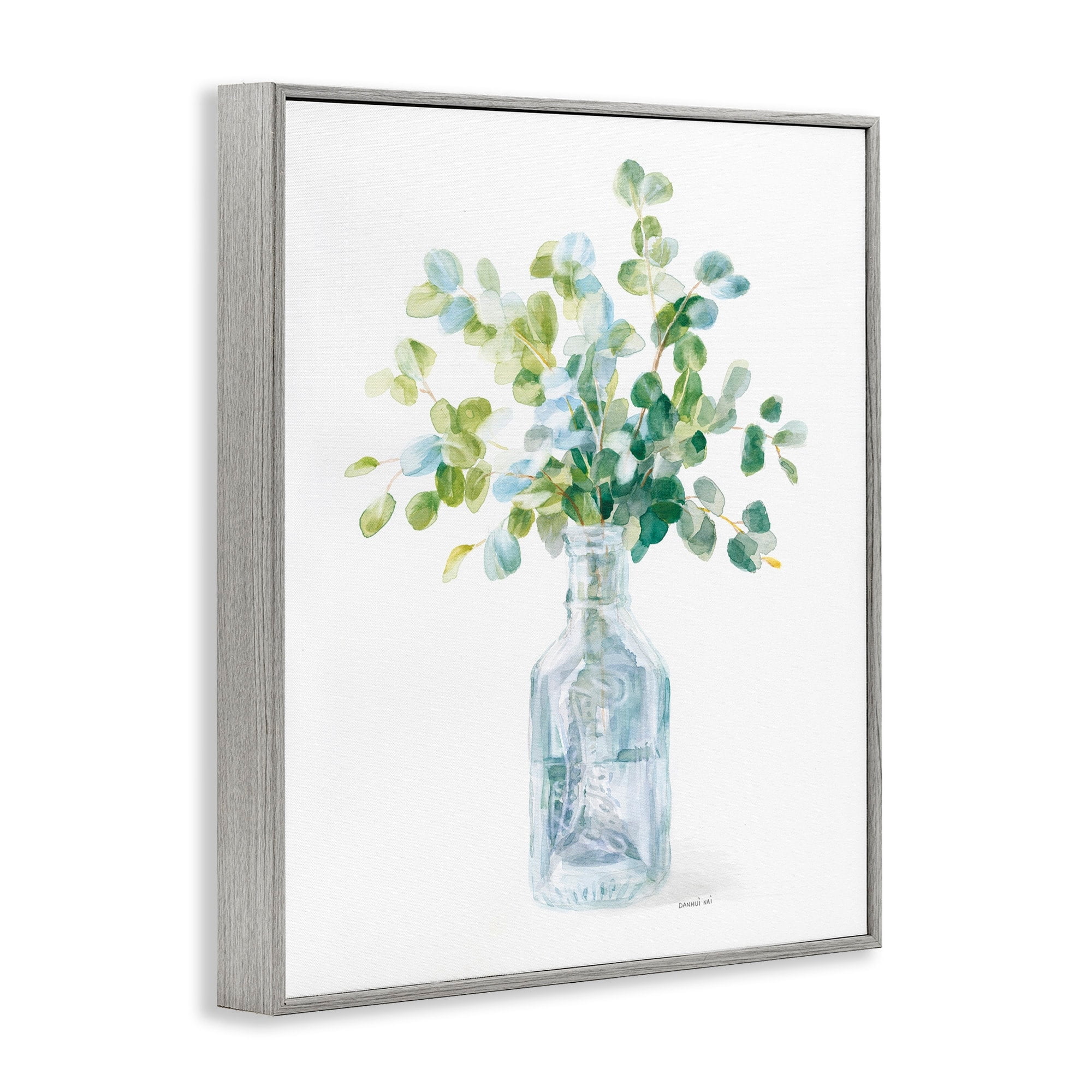 Stupell Industries Flower Jar Still Life Green Blue Painting Gray Framed Art Print Wall Art, 24x30, by Danhui Nai