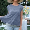 thumbnail image 4 of AherBiu Hauts de Sortie pour Femmes en Mousseline à Manches Courtes Style Cap, Duveteux, à Pois, Col Ras du Cou, à Volants Superposés, Blouse d'Été pour la Plage et les Vacances, 4 of 6