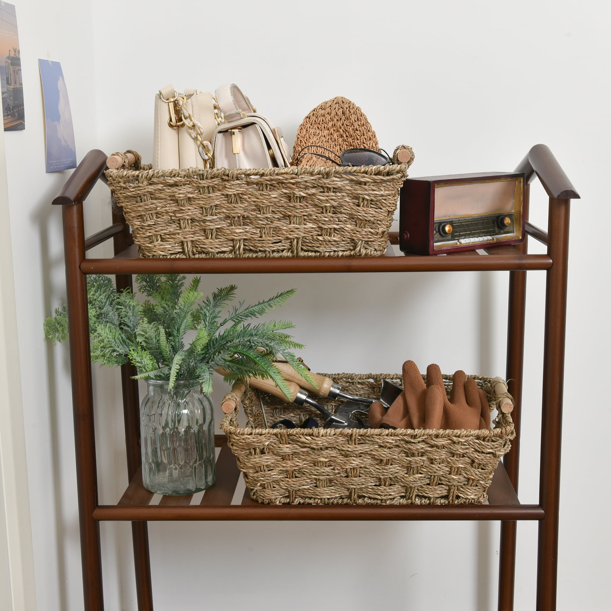 Set of 3 Storage Baskets Shelves Boxes Wicker Woven Rattan Small 