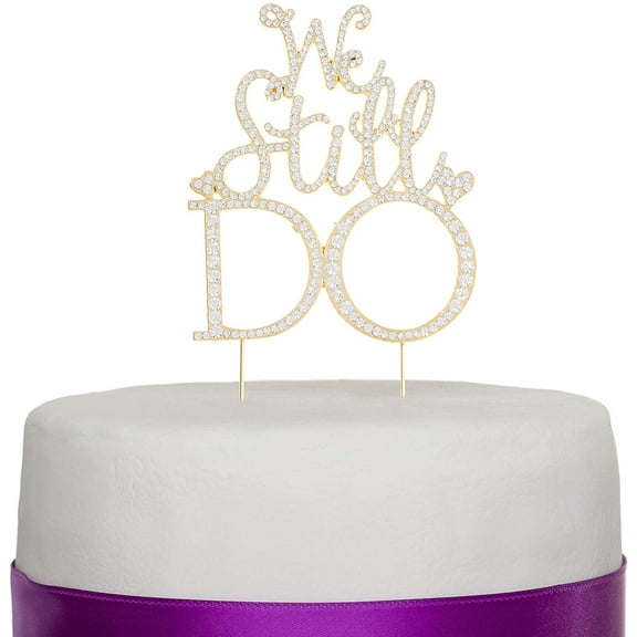 We Still Do Cake Topper, Gold Anniversary Vow Renewal Party Rhinestone Decoration (Gold)
