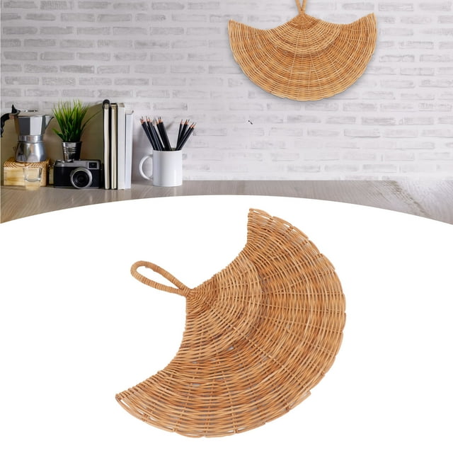 Decoración de Pared de Ratán Hecha a Mano con Estilo del Norte de Europa Decoración de Pared de Ventilador Rústico con Diseño de Parte Superior Redonda para Colgar Arte de ANGGREK Otros