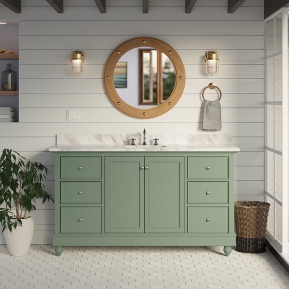 Bella 60" Single Bathroom Vanity with Sage Green Cabinet and Carrara Marble Top
