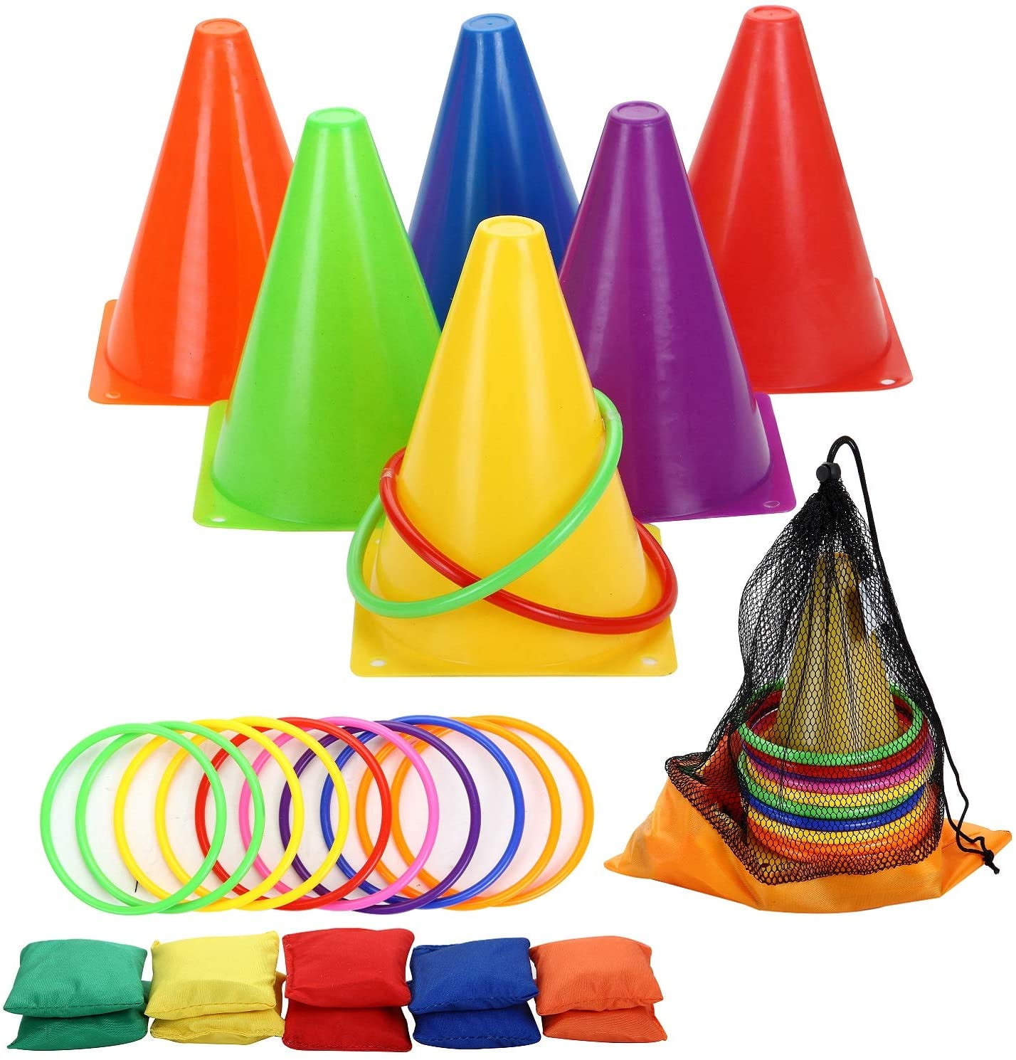 3 in 1 Outdoor Traffic Cone Ring Toss Game Birthday Party Carnival Games for Kid 