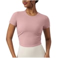 thumbnail image 2 of Vivianyn HD Women's Crew Neck Ruched Crop Tops, Ribbed Knit Short Sleeve Workout Tops,Hot Pink,Size S-XL, 2 of 4
