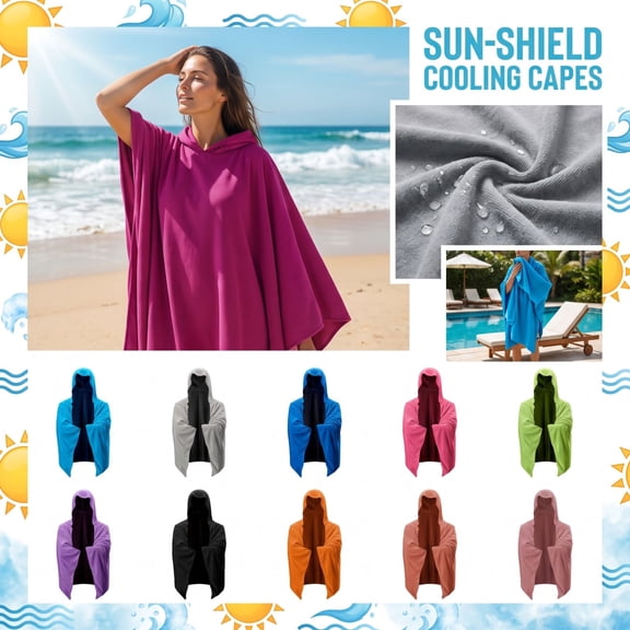 Gray Changing Poncho, Fast Drying Beach Towel, Hooded Towel Adult, Lightweight Beach Towel, 57X24 Inch Quick Absorbent Sun Shade Cooling Shoulder Wrap for Pool Beach Post-Swim Use