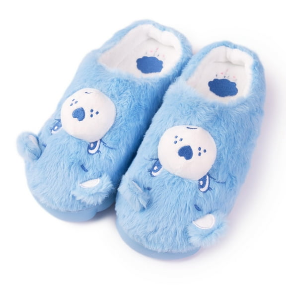 Care Bears Unisex Cozy Terry Memory Foam Indoor Outdoor Soled Slipper in Sizes S-XL, Grumpy Bear-Blue Super Plush, X-Large Women