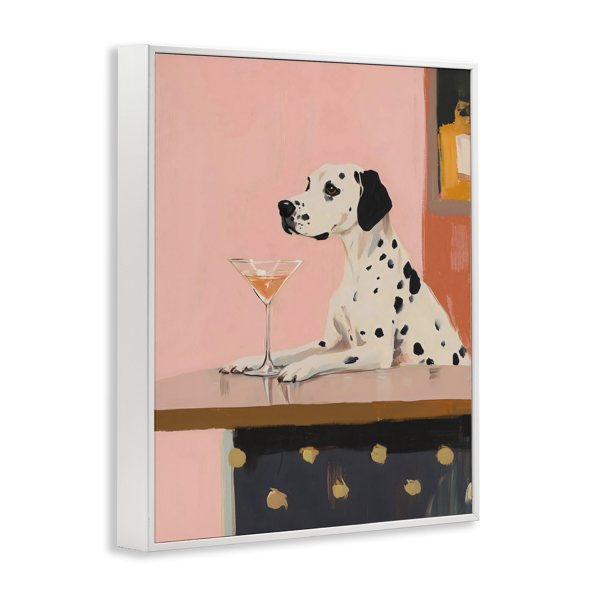 Stupell Industries Dalmatian at Cocktail Bar White Framed Giclee Art, design by The Prints Vibe