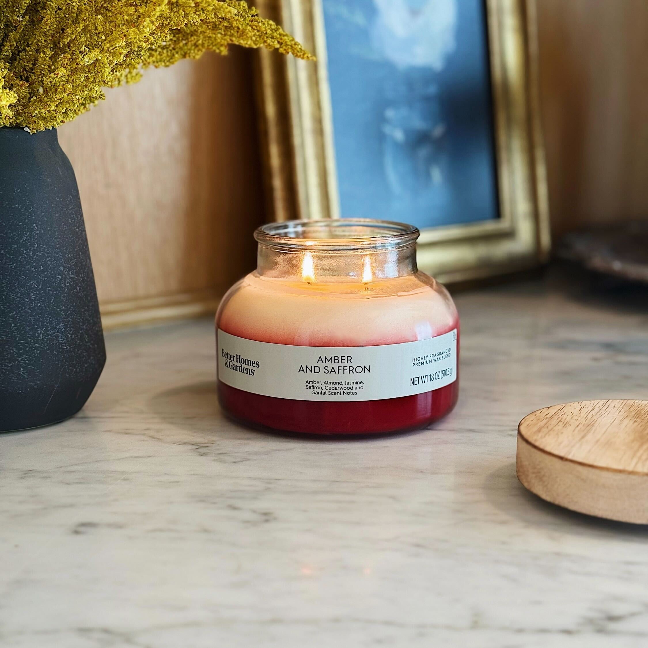 Better Homes and Gardens Amber and Saffron Scented 2-Wick Ombre Jar Candle 18oz.