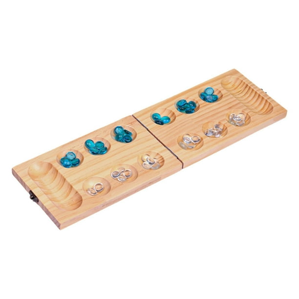 Juego de mesa Mancala plegable de madera, juego de mesa Mancala con cerradura, cuentas multicolores para adultos y niños, estrategia clásica para