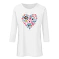 thumbnail image 6 of Charella Women's Floral Printed Tops Flower Graphic Tee Casual Crew Neck 3/4 Sleeve Shirts Loose Fit Clothes (XL, White 3), 6 of 6