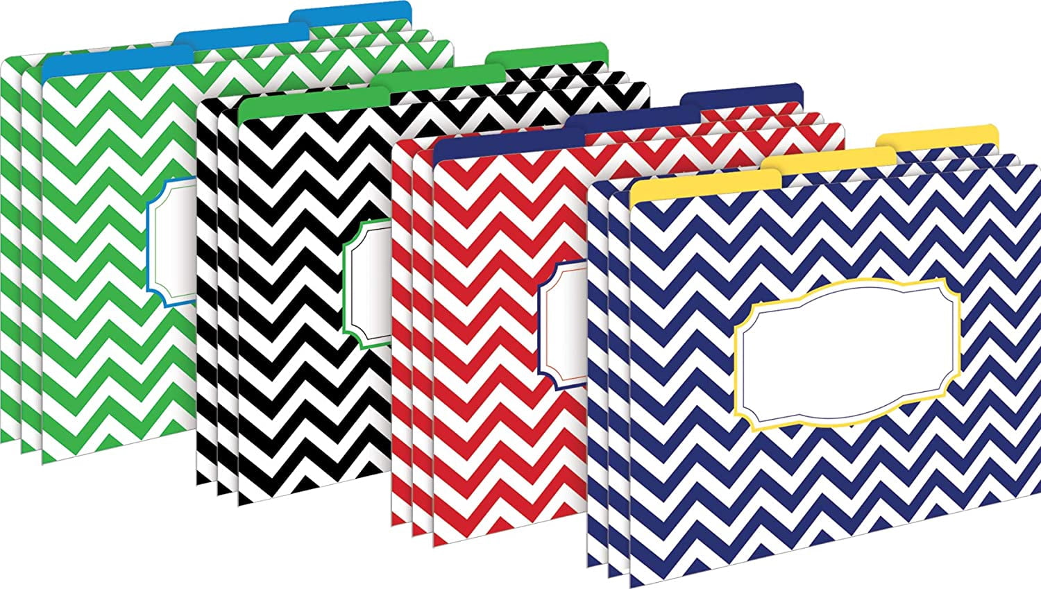 Barker Creek On-Trend Organizer Set, Nautical Chevron, Coordinated Set includes 12 Designer File Folders, 50 Sheets of Decorative Computer Paper, and 30 Peel & Stick Library Pockets (4093)