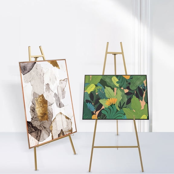 TFCFL 2PCS Gold Tall Steel Pipe Floor Easel Stand Drawing Poster Display Stand Adjustable Angle Height