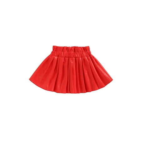

TheFound Fashion Toddler Baby Girl Mini Skirt PU Leather Solid Elastic Waist Pleated Skirt Clothing 3 Colors