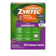 Children's Zyrtec 24 Hr 2.5 mg Allergy Chews for Ages 2+, Grape, 24 Count