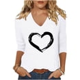 thumbnail image 2 of Timegard Haut Grande Taille pour Femmes Col en V T-Shirts Confortables Imprimé Saint-Valentin Manches 3/4 Décontracté, 2 of 3