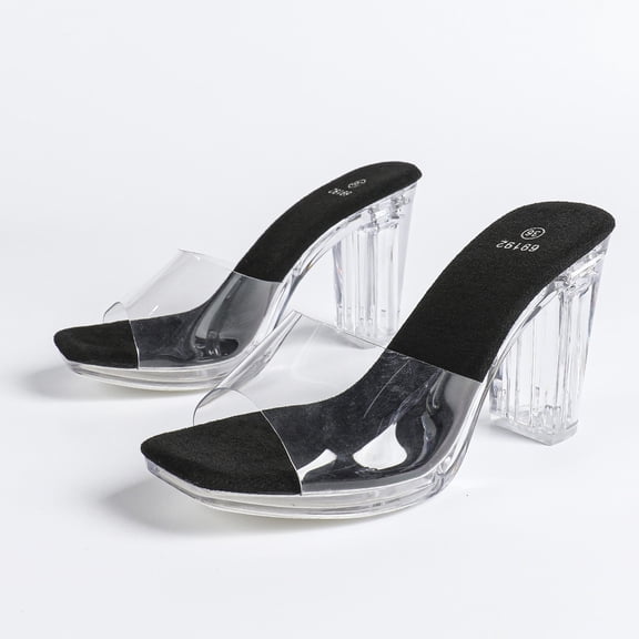 2026 New Year's Eve Women's Party Sandals 10cm Crystal Heels - Black Grey Color Clear Platform Clear Heel for Fashion 5.5-8 Size