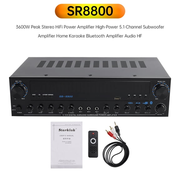 3600W Peak Stereo HiFi Power Bluetooth Amplifier High-Power 5.1 Subwoofer Home