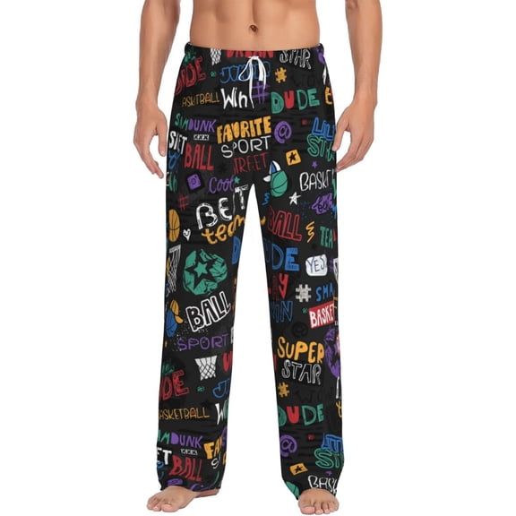 Hirioo Basketball for Men's PJ Pajama Pants Sleep Pants Men's Home Trousers with Pockets,S-3XL-3X-Large