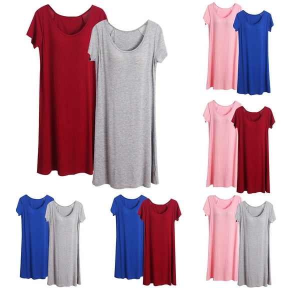 Aboser 2 Pack Womens Nightgown with Built in Bras Plus Size Short Sleeve Sleepwear Comfortable Modal Long Nightdress Soft Scoop Neck Pajama Shirts