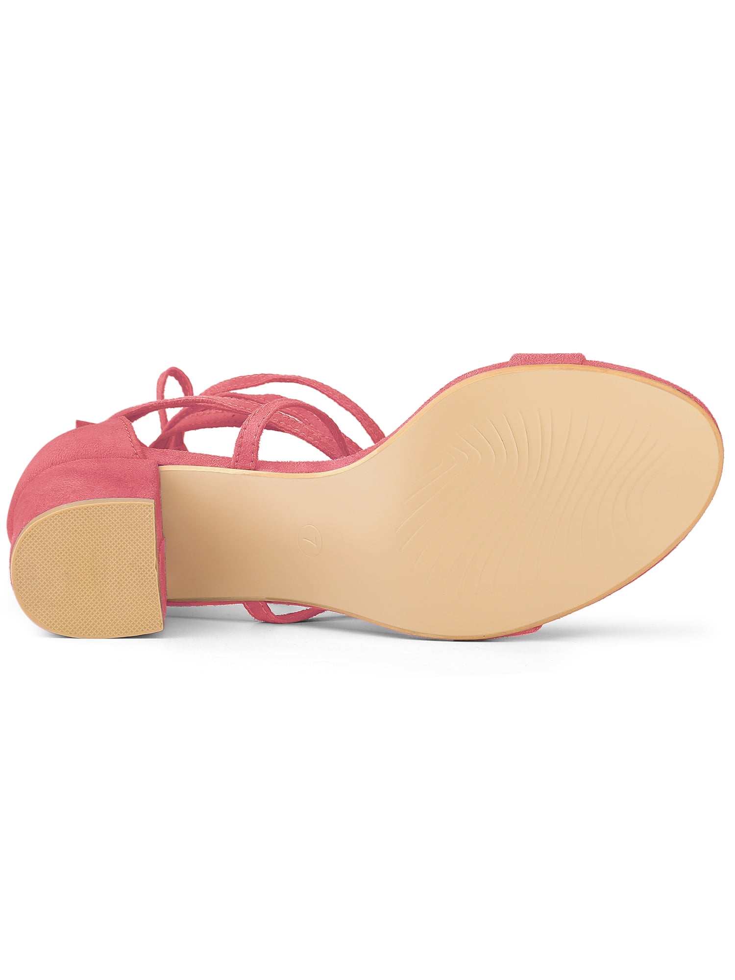 DARING DIVA Women's Lace Up Mid Chunky Heeled Sandals Watermelon Red 8.5