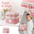 thumbnail image 4 of Pink Mesh Toiletry Bag with Double-Layer Transparent Design, Travel Makeup Organizer for Women, Large Cosmetic Storage Bag, Portable Bathroom Pouch for Vacation Essentials, 4 of 6