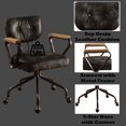 thumbnail image 3 of Office Chair, Top Grain Leather 360-Degree Swivel Chair with Wooden Armrests&Tilt-Adjustable Backrest, Black, 3 of 7