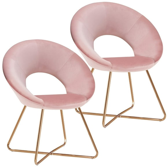 Duhome Set of 2 Velvet Accent Chairs Upholstered Vanity Chairs Make-up Stool Home Office Guest Reception Chair Arm Leisure Chairs Dining Chair with Golden Legs Mid-Back for Living Room Salmon Pink
