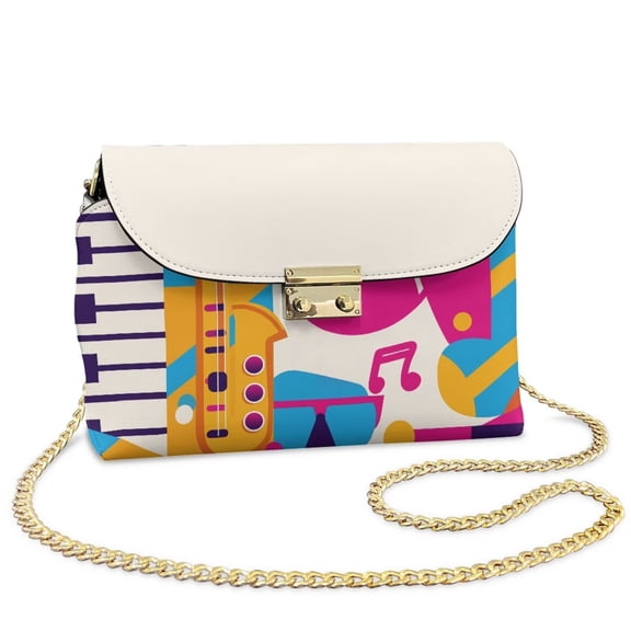 Pzuqiu Colorful Notes Crossbody Leather Bags Women Metal Chain Strap Trendy Quilted Crossbody Purse for Women Versatile Exquisite Practical for Daily Use and Travel