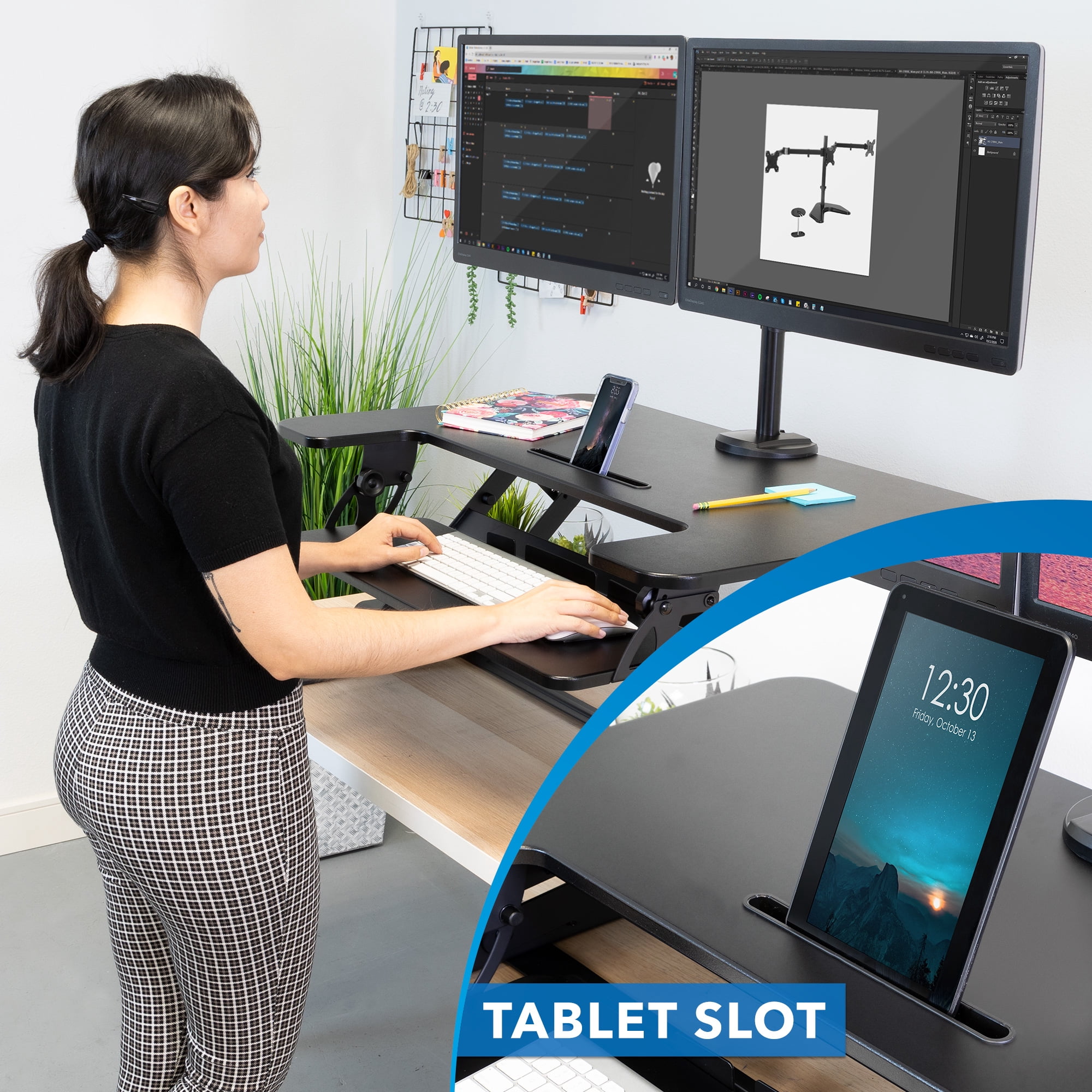 Mount-It! Standing Desk Converter with Dual Monitor Mount, 36 inch Platform, Fits Up To 32" Monitors