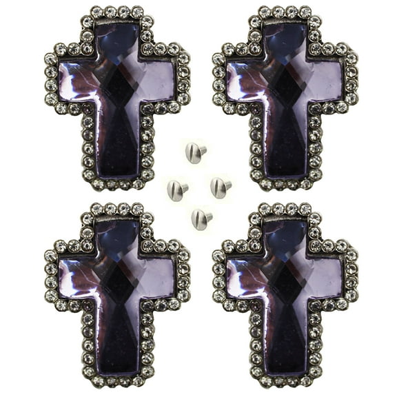 Lot of 4 Conchos Western Rhinestone Horse Saddle Bridle Tack Purple Cross CO395