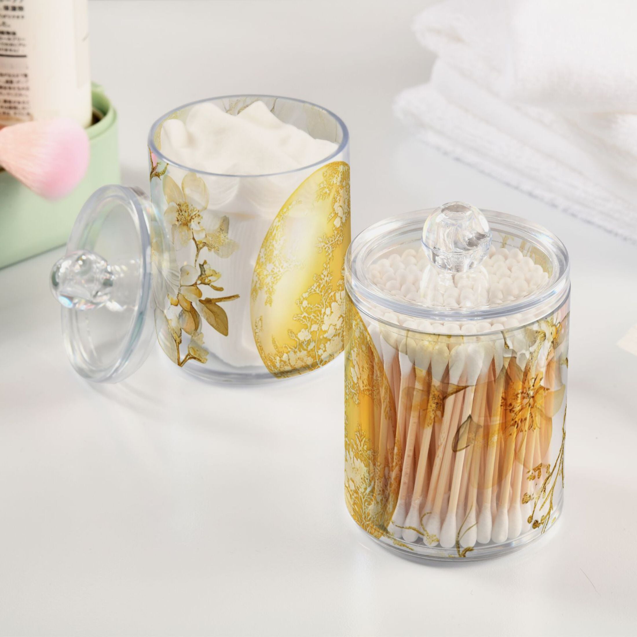 Ckdifva Gold Easter Eggs Flowers Storage Jar with Lid Acrylic Organization Storage Containers Set of 4