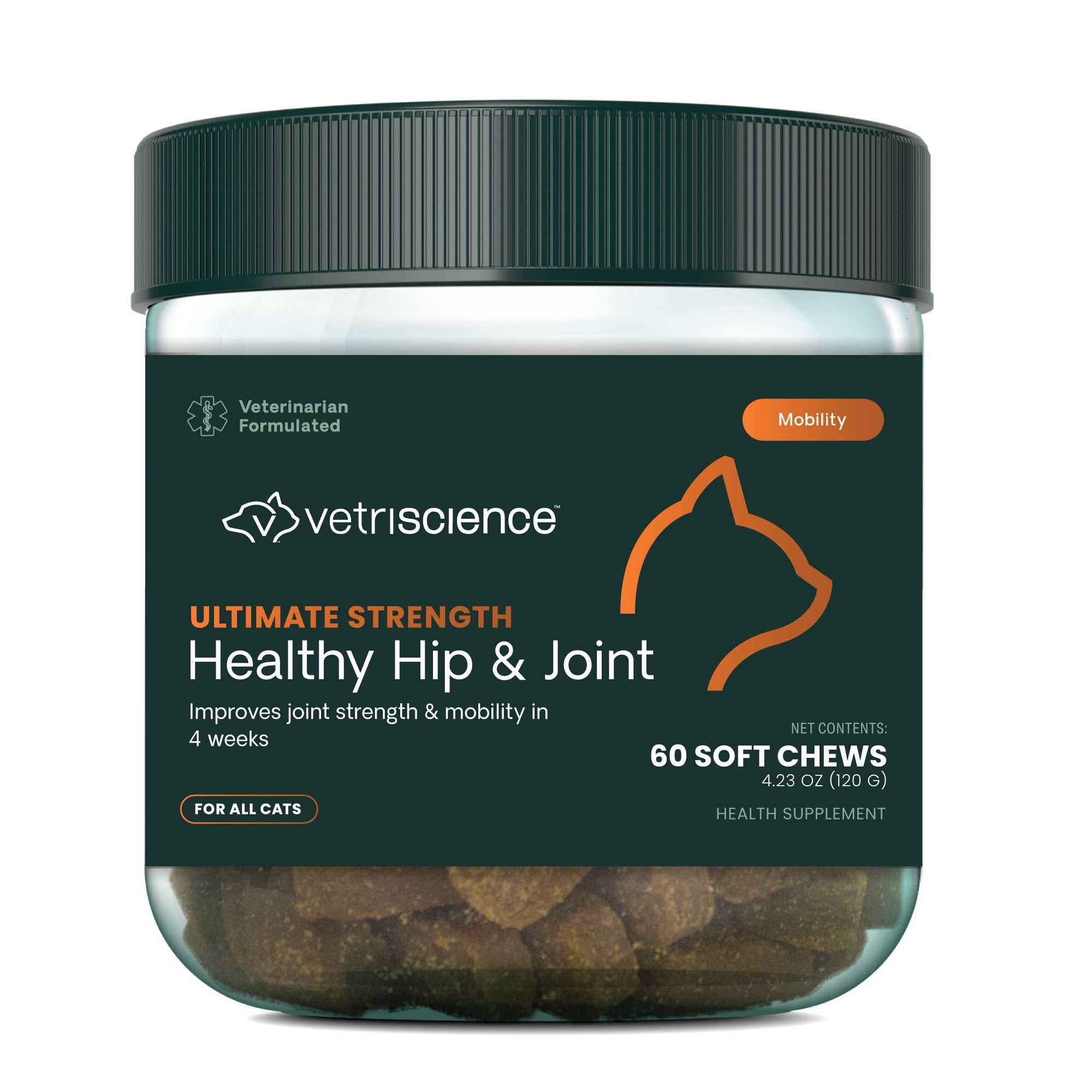 VetriScience Ultimate Strength Hip & Joint Care Glucosamine Chews for Cats, Chicken , 60 Count Jar