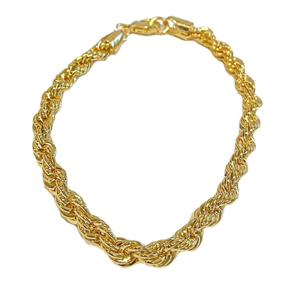 14K Gold Plated Rope Chain Hip Hop Bracelet Twisted Braided 8 MM Thick 8" Inch