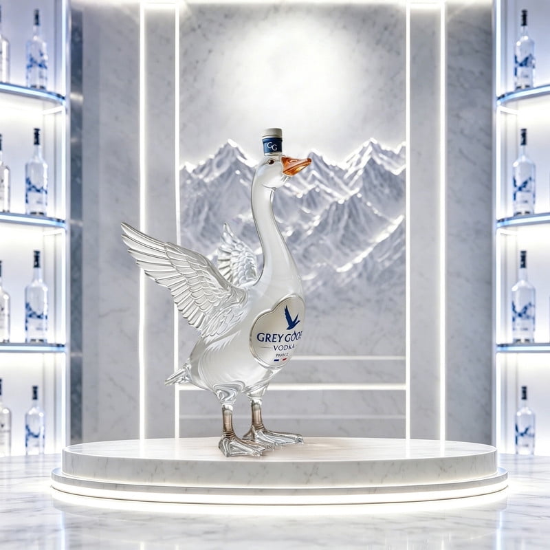 11.8oz Grey Goose Goose-Shaped Glass Decanter, Elegant Liquor Bottle with Cap for , & , Unique Home Bar Gift