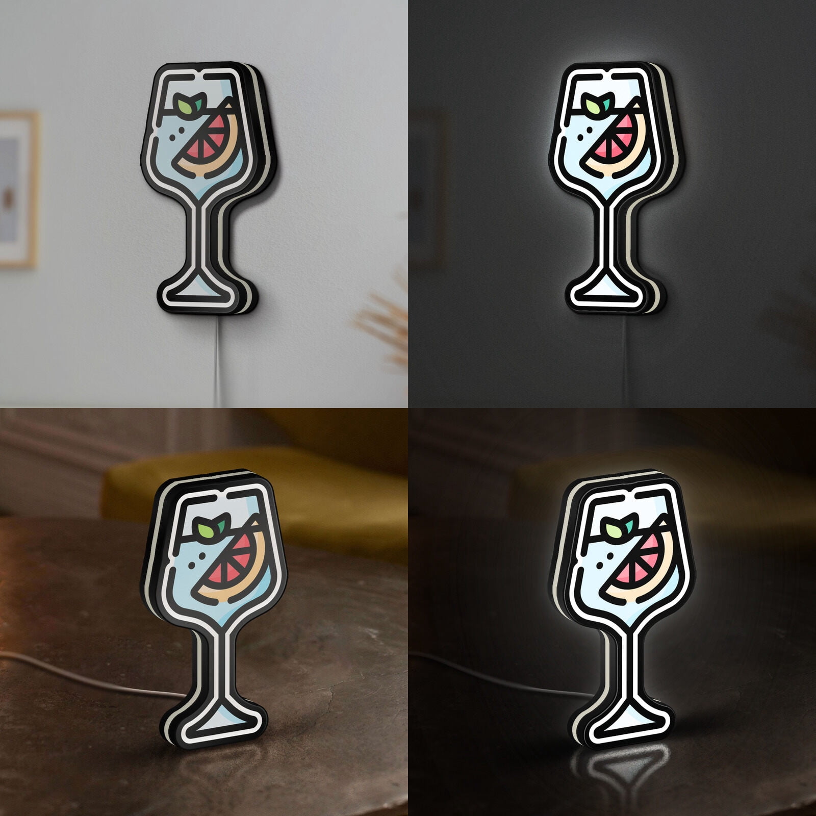 Bar Gin Tonic 3D Novelty Light Box, Pub and Cocktail Lamp Decor for Drink Lovers and Nightlife Enthusiasts (Width 24 inch, 60cm)