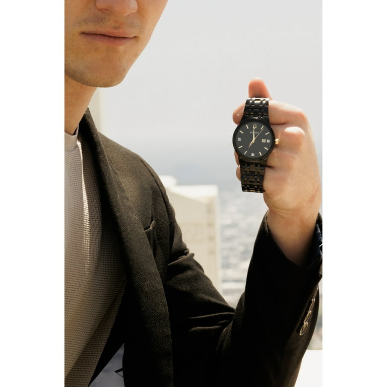 Bulova Men's Modern Black Stainless Steel Diamond Accent Watch
