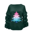 thumbnail image 2 of Yteetum Sweatshirt for Women Oversized Crewneck Christmas Pleated Ruffle Trim Pullover Hoodless Sweatshirts Tops Womens Casual Christmas Graphic Print Round Neck Loose Lantern Sleeve Xmas Sweatshirts, 2 of 5
