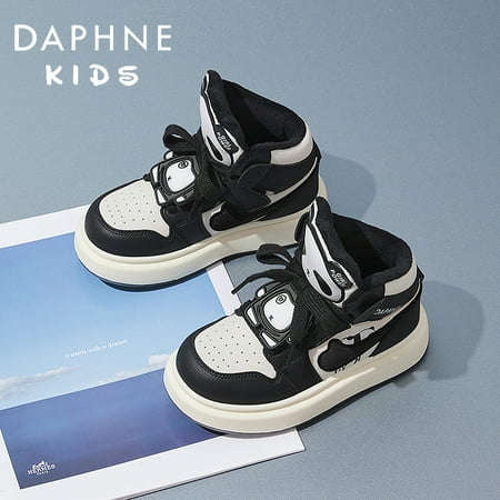 

DAPHNE Kids Casual Cartoon Panda High Top Sneakers Fleece Warm Non-slip Lace Up Student Sports Skate Shoes Outdoor Running Walking For Boys And Girls