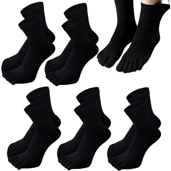 MOAMUN 6 Pairs of Men's Toe Socks, Cotton Socks, Long Socks, Breathable Black Crew Socks, Tennis Socks, Men's Sports Socks, Tennis Socks for Running, Sports, Work, UK 6-10/EU 39-45
